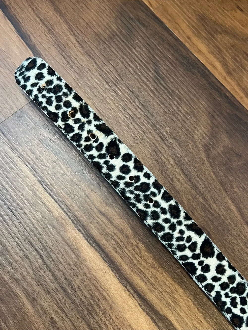 Vintage Faux Fur Leopard print leather belt with silver hardware